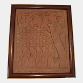 Pewabic Detroit 1920s Art and Crafts Art Pottery Unglazed Framed Storybook Tile