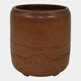 Rookwood 1911 Vintage Art Pottery Matte Brown Fish Ceramic Vase 1886