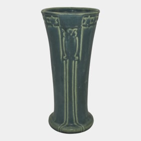 Rookwood 1916 Arts And Crafts Pottery Matte Blue Owl Ceramic Vase 2216