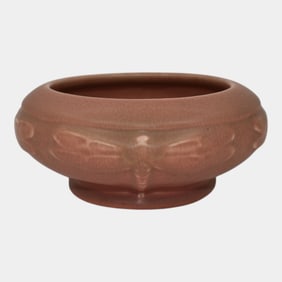 Rookwood 1918 Vintage Arts And Crafts Pottery Pink Dragonfly Ceramic Bowl 2357