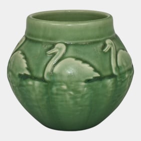 Rookwood 1921 Vintage Arts and Crafts Pottery Matte Green Swan Vase 2097