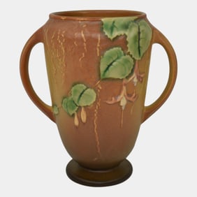 Roseville Fuchsia Brown 1938 Vintage Art Pottery Ceramic Flower Vase 893-6