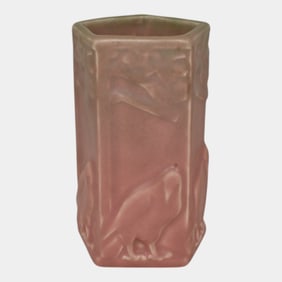 Rookwood 1928 Vintage Arts And Crafts Pottery Pink Ceramic Crow Rook Vase 1795