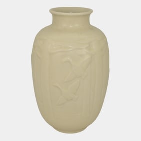 Rookwood 1940 Vintage Art Pottery Matte Ivory Flying Geese Ceramic Vase 6551