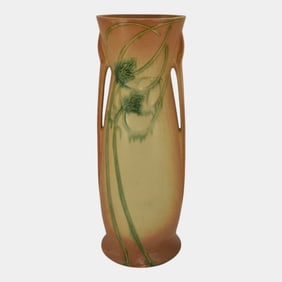Roseville Futura Tan 1928 Art Deco Pottery Teasel Ceramic Floor Vase 438-15