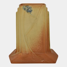 Roseville Futura Tan 1928 Vintage Art Deco Brown Tombstone Ceramic Vase 423-6