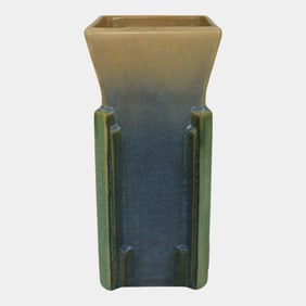 Roseville Futura Tan Blue 1928 Vintage Art Deco Pottery Milk Carton Vase 402-8