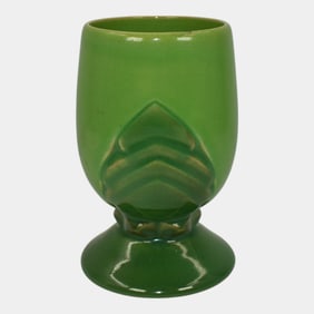 Roseville Futura Green 1928 Vintage Art Deco Pottery Chalice Ceramic Vase 396-5