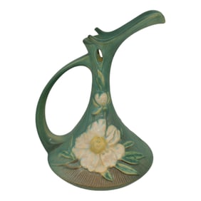 Roseville Peony Green 1942 Vintage Art Pottery Ewer 8-10