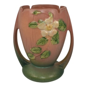 Roseville White Rose Pink 1940 Mid Century Modern Pottery Ceramic Vase 983-7