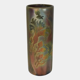 Weller Sicard 1902-07 Art Nouveau Pottery Iridescent Luster Cylindrical Vase