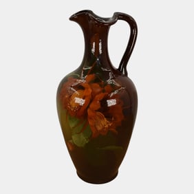 Weller Louwelsa 1900s Vintage Art Pottery Brown Ceramic Floral Pitcher 284