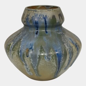 Charles Greber French Art Nouveau Blue Green Drip Glaze Gourd Vase