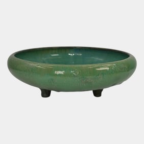 Fulper Pottery Green Brown Three Footed Low Bowl