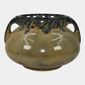 Fulper Reticulated Rim Bulbous Handled Vase 4062