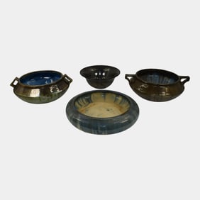 Fulper Set of Four Various Shaped Art And Crafts Bowls