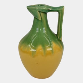 Paul Cox New Orleans Vintage Art Pottery Green Yellow Ceramic Pitcher