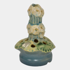 Roseville Primrose Blue 1936 Vintage Art Deco Pottery Flower Frog 22