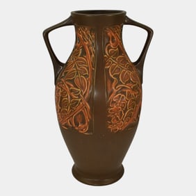 Roseville Rosecraft Panel Brown 1926 Vintage Art Pottery Ceramic Vase 299-12
