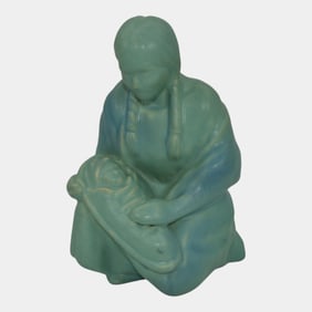 Van Briggle Pottery 1990s Blue Native American Indian Mother Child Figurine