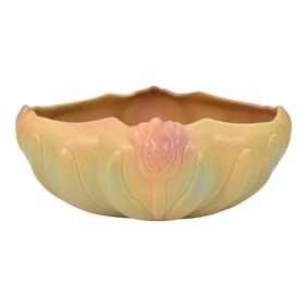 Van Briggle Art Pottery Yellow Bowl Flower Frog Pache