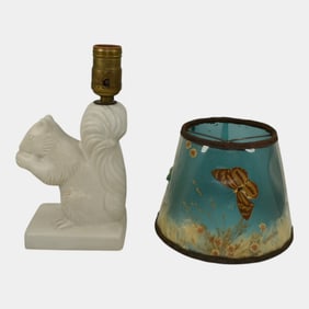 Van Briggle Vintage Pottery Squirrel Lamp Butterfly Shade