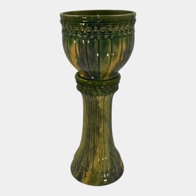 McCoy 1920s Art Deco Blended Majolica Pottery Ceramic Jardiniere And Pedestal 40