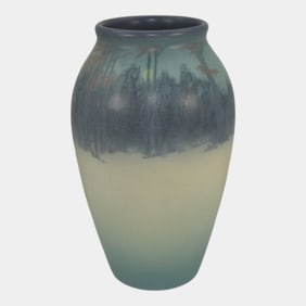 Rookwood 1917 Pottery Blue Scenic Vellum Vase 913D McDermott