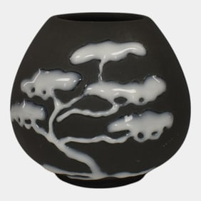 Rookwood 1953 Art Pottery Cirrus Matte Black White Tree Vase 7123