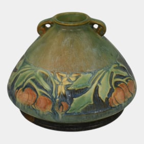 Roseville Baneda Green 1932 Vintage Art Deco Pottery Ceramic Squat Vase 603-4