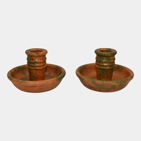 Roseville Imperial II 1930 Art Deco Pottery Candle Holders 1076-2