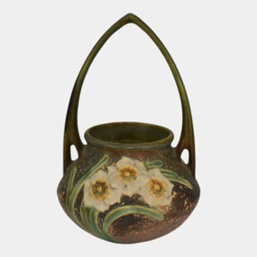 Roseville Jonquil 1931 Vintage Arts And Crafts Pottery Brown Basket 324-8