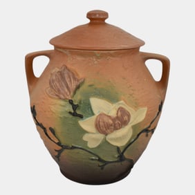 Roseville Magnolia Brown 1943 Pottery Cookie Jar 2-8