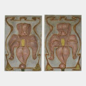 Vintage Art Nouveau Art Pottery Iris Large Ceramic Tiles