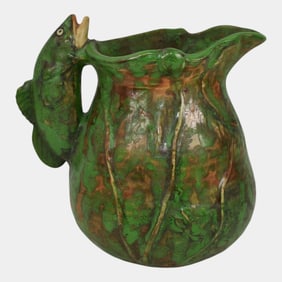 Weller Coppertone 1920s Vintage Art Pottery Green Fish Handled Pitcher