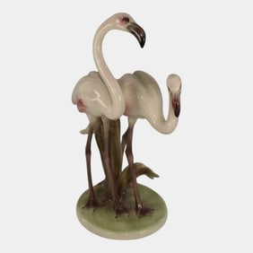 Wien Austria Delicate Porcelain Flamingo In Marsh Figurine