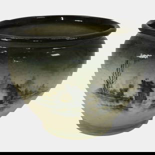 Roseville Rozane 1900s Art Pottery Green Scenic Ceramic Jardiniere Planter: We offer in house shipping on all items. Plus spend $2000 on winning bids and your shipping is free. Roseville Rozane 1900s Art Pottery Green Scenic Ceramic Jardiniere Planter Very rare early Rosevill
