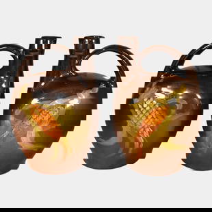 Owens Utopian Standard Glaze Corn Jug Pitchers 1266: We offer in house shipping on all items. Plus spend $2000 on winning bids and your shipping is free. Owens Utopian c1900s Art Pottery Two Standard Glaze Corn Jug Pitchers 1266Excellent condition. 