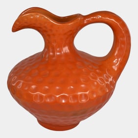 Houghton Pottery 1920s Orange Uranium Glaze Dimpled Dutch Pitcher