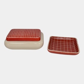 Waylande Gregory Pottery Lidded Box And Matching Dish