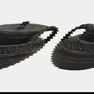 Norse 1900s Vintage Art Pottery Bronze Ware Covered Bowl 4: We offer in house shipping on all items. Plus spend $2000 on winning bids and your shipping is free. Norse 1900s Vintage Art Pottery Bronze Ware Covered Bowl 4 Rare form complete with lid. Lid reattac