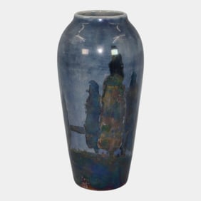 Queen Pottery Zanesville Ohio Landscape iridescent Vase