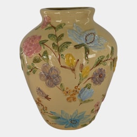 Dorothy Archer For Robinson Ransbottom 1976 Pottery Floral Tan Floor Vase