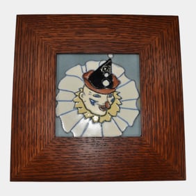 Flint Faience 1920s Pottery Smiling Clown Framed Tile