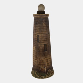 Monmouth Illinois Vintage Brown Stoneware Lighthouse Large Lamp