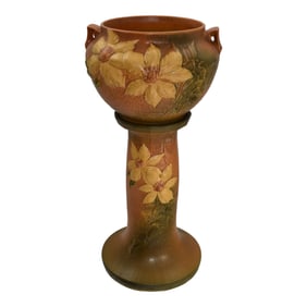 Roseville Clematis Brown 1944 Pottery Jardiniere Pedestal 667-8