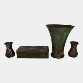 Carl Sorensen Heintz Verdigris Silver Bronze Vases Humidor Lot