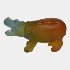 Daum Nancy France Pate De Verre Art Glass Rainbow Hippopotamus Crystal Figurine