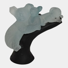 Daum Nancy France Pate De Verre Art Glass Blue Koala Bears Figurine