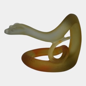 Daum Nancy France Pate De Verre Art Glass Blue Orange Snake Figurine